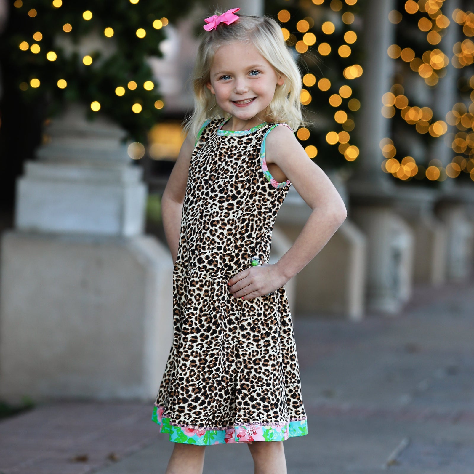 AnnLoren Little & Big Girls Spring Leopard Rose Floral Sleeveless Dress Boutique Childrens Clothing Sizes 2/3T - 11/12