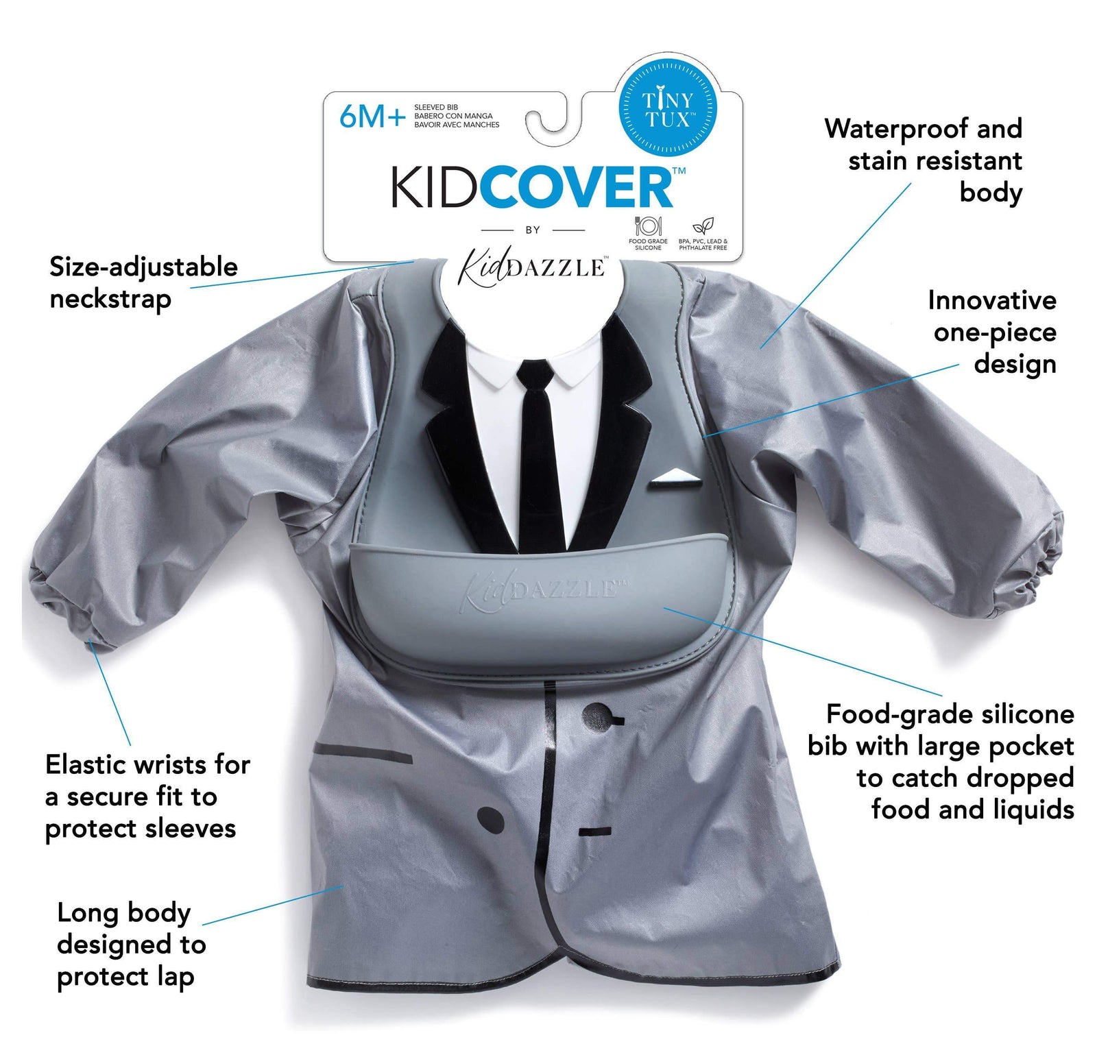 Kid Cover Washable Silicone Baby Bib Top for 6 Mos Plus