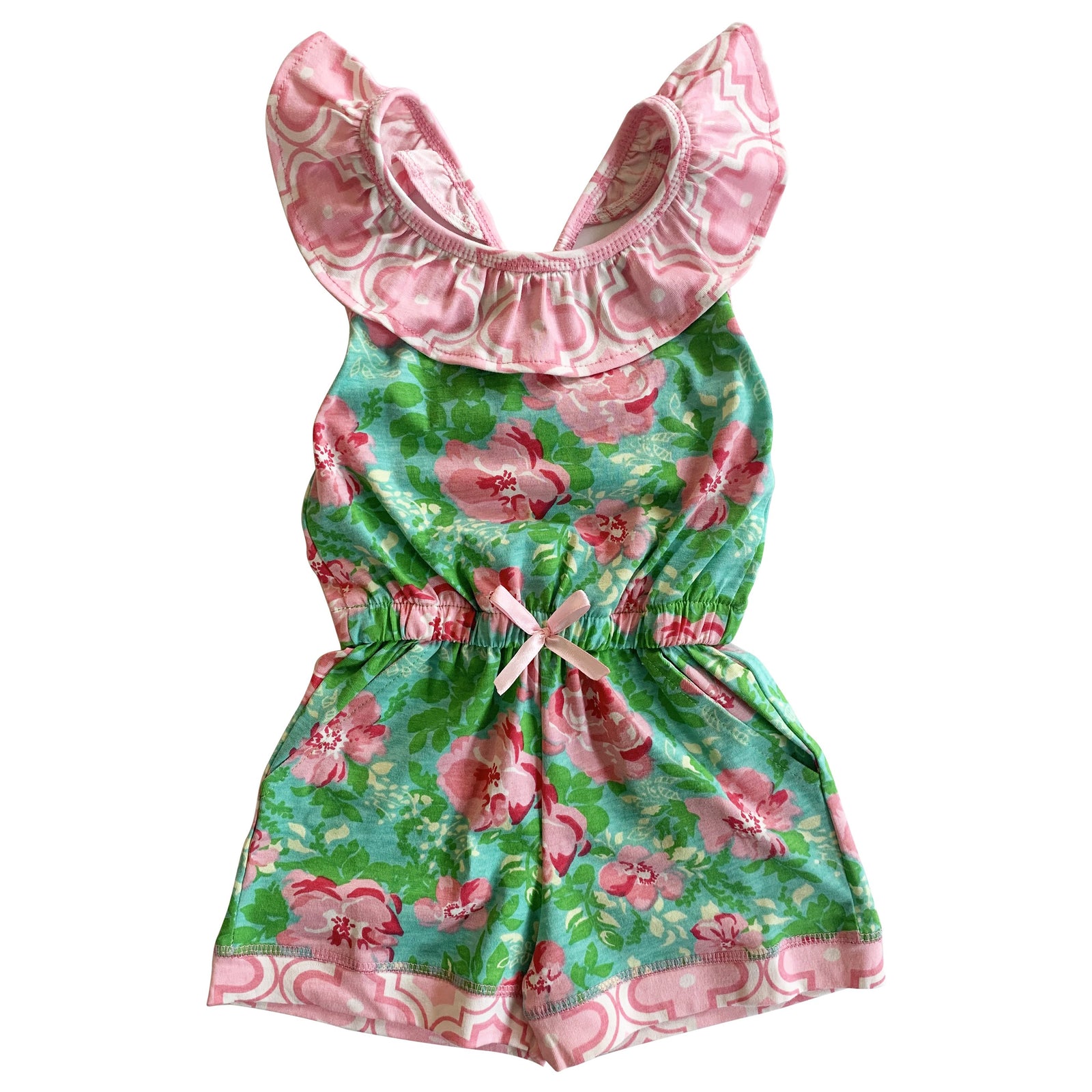 Jumpsuit Shabby Chic Floral Spring Summer Little Big Girls Romper Sizes 2/3T - 11/12 by AnnLoren