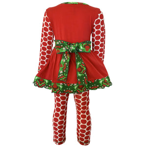 Red & Green Winter Holiday Damask Girls Dress and Legging Set Size 2/3T-9/10 by AnnLoren