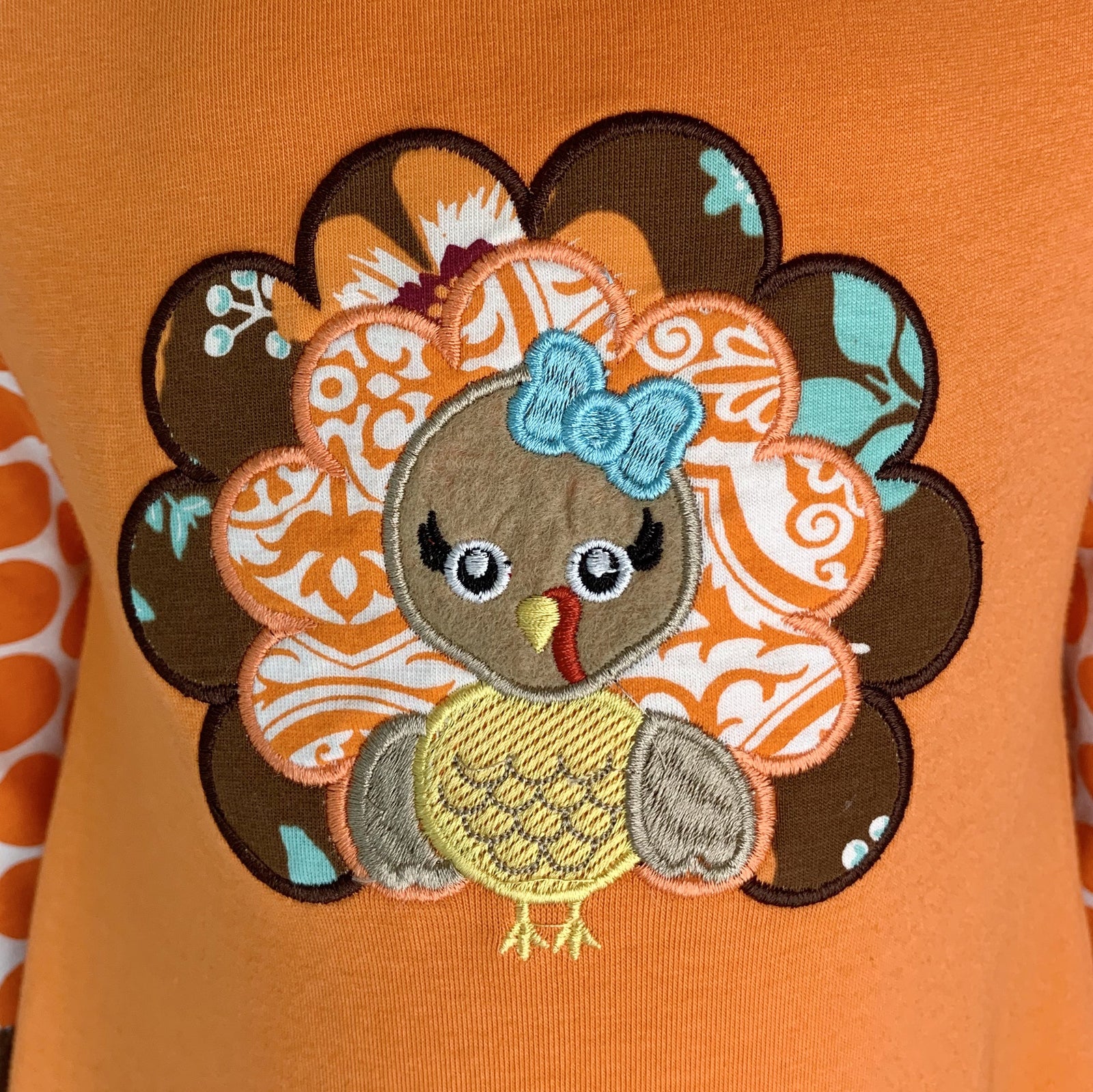 Orange Thanksgiving Turkey Baby Girls Romper Fall Holiday by AnnLoren