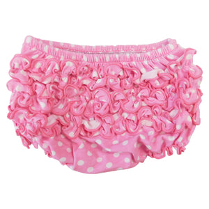 Pink Polka Dot Knit Ruffled Butt Bloomer Baby & Toddler Girls Diaper Cover for 12-24 Mo by AnnLoren