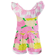 Pink Bloom Floral Polka Dots One Piece Shorts Big Little Girls Jumpsuit Summer Outfit by AnnLoren