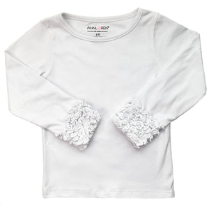 White Boutique Long Sleeve Baby Big Girls Ruffle Layering T-shirt by AnnLoren