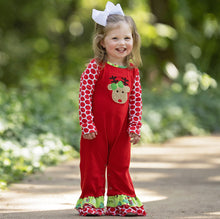 Red Green Christmas Tree Rudolph Reindeer Holiday Baby Girls Romper 6-24 Months by AnnLoren