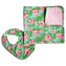 2 Pc Gift Set Baby Toddler Girls Floral Blanket & Bib Knit Cotton by Annloren