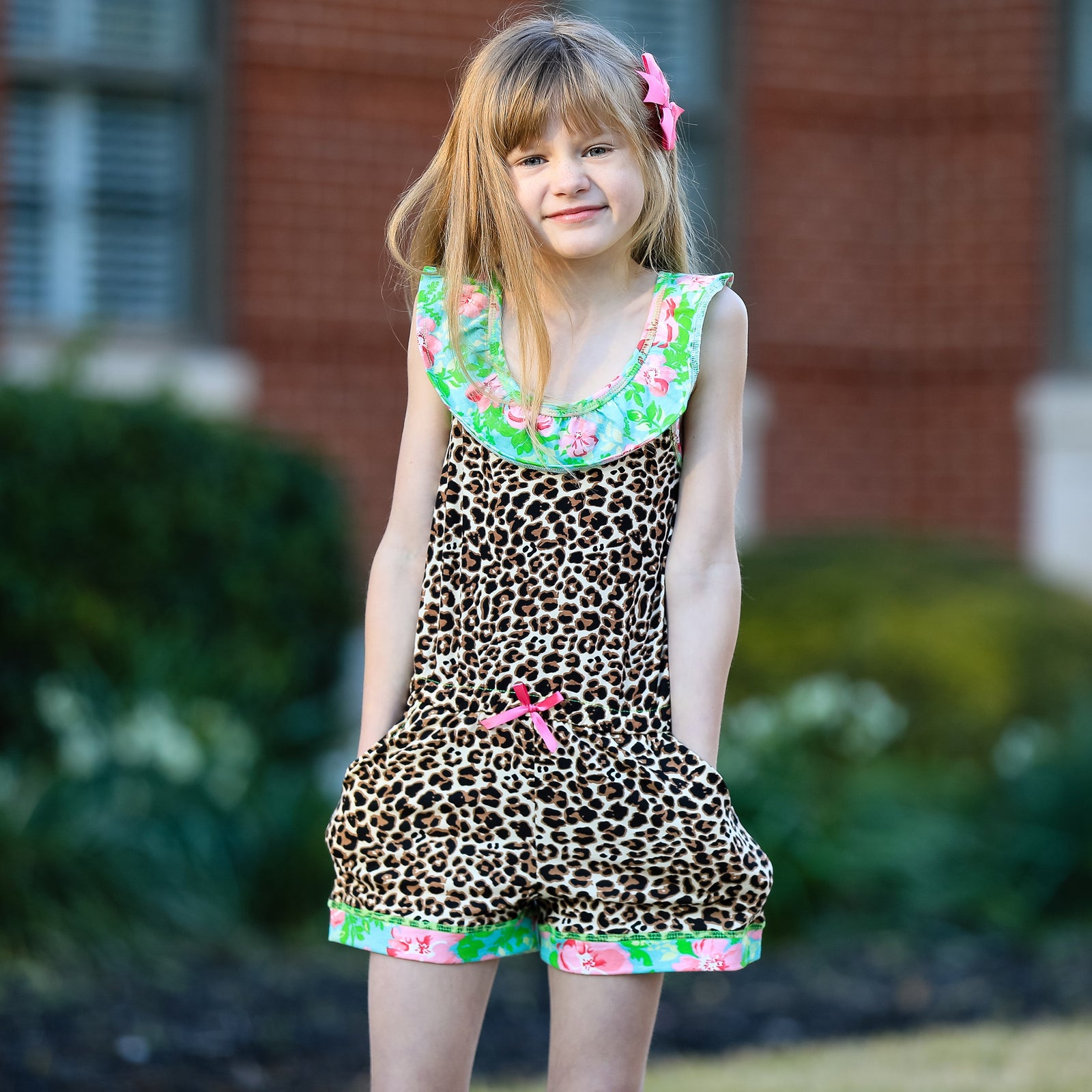 Leopard Floral Spring Summer One Piece Little Big Girls Jumpsuit Clothing Sizes 2/3T - 11/12 by AnnLoren