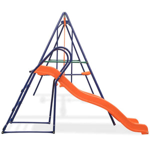 Orange Weather Resistant Swing Set with Slide and 3 Seats
