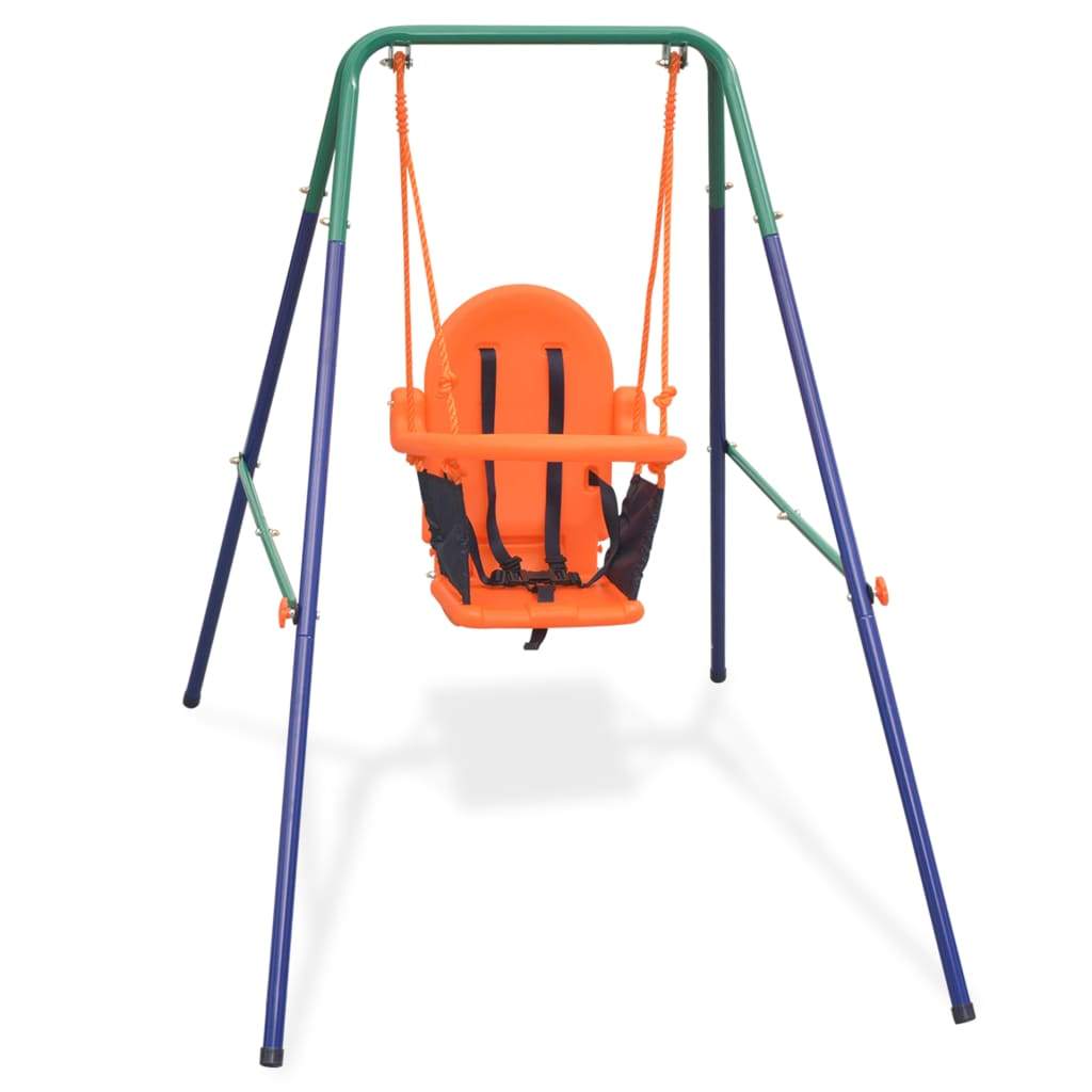 Orange Weather Resistant Swing Set with Safety Harness for Toddler on Indoor or Outdoor