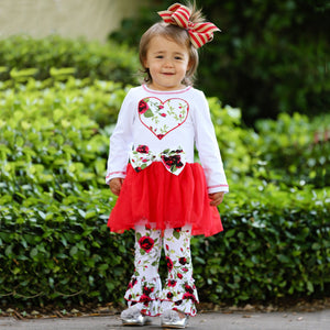 Red Girl Valentine's Day Floral Heart Tulle Skirt Outfit by AnnLoren