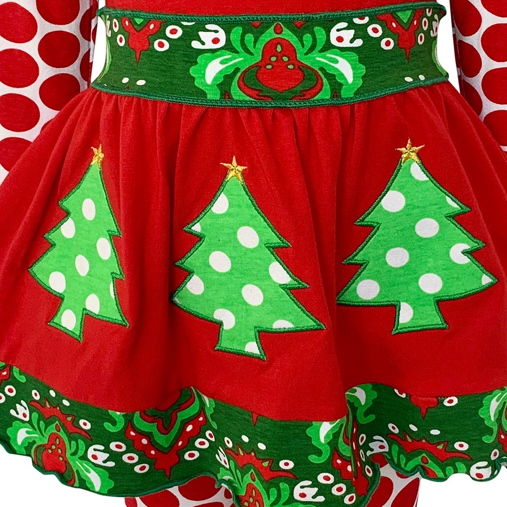 AnnLoren Girls Boutique Winter Holiday Red Green Damask Dress and Legging Set sz 2/3T-9/10