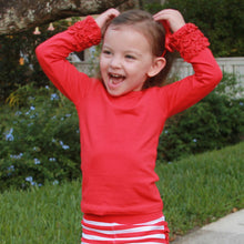 Red Long Sleeve Ruffle Layering Baby Big Girls T-shirt by AnnLoren