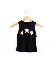 Stars Silver and Gold Black  Celestial Print  Dry Fit Sleeveless Kids Girl's Tank