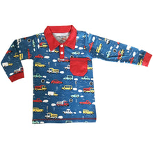 Long Sleeve Toddler & Big Boys Polo Shirt with Pocket Automobile Print by AnnLoren