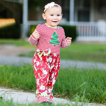 Merry Christmas Tree Holiday Floral Toddler Baby Girls Romper for Sizes 6M-24M by AnnLoren