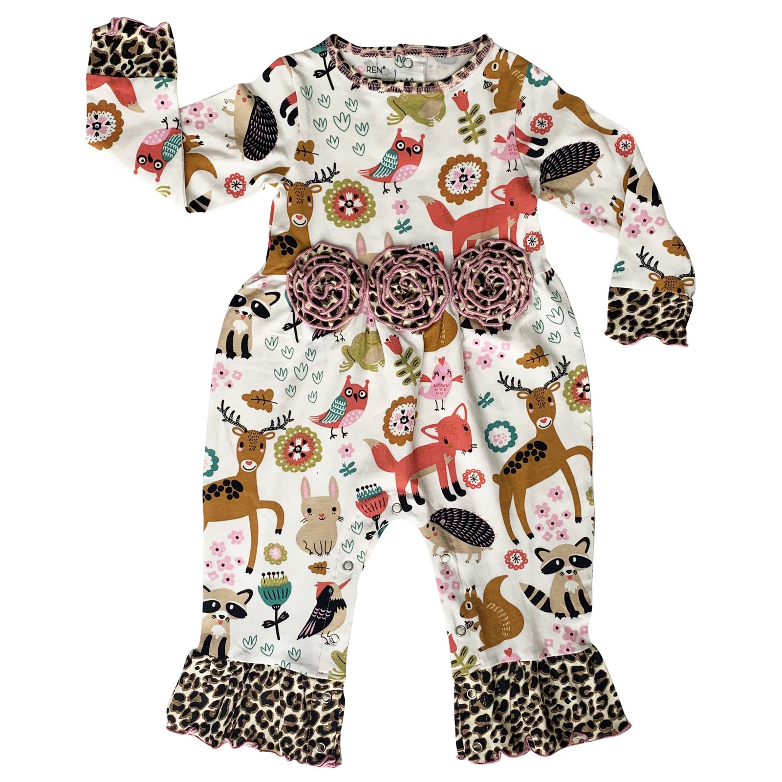 Long Sleeve Forest Animal Friends Baby Toddler Girls Romper Size 6 Mo-24 Mo by AnnLoren