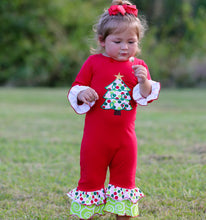 Red & White Christmas Tree Outfit Baby Girls Romper by AnnLoren