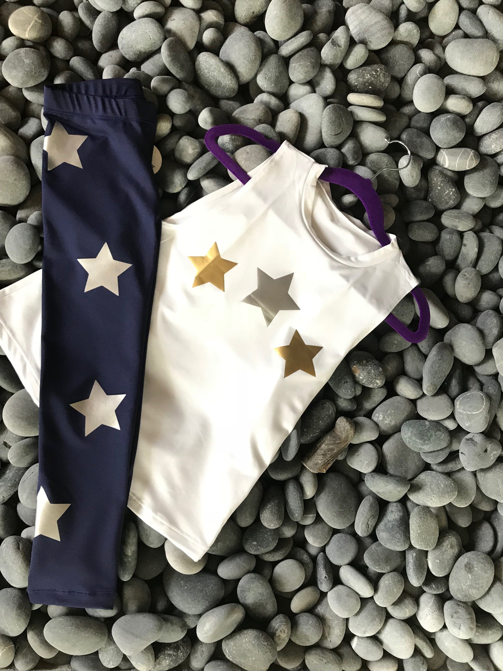 Stars Silver and Gold White Celestial Print Dry Fit Sleeveless Kids Girl's Tank