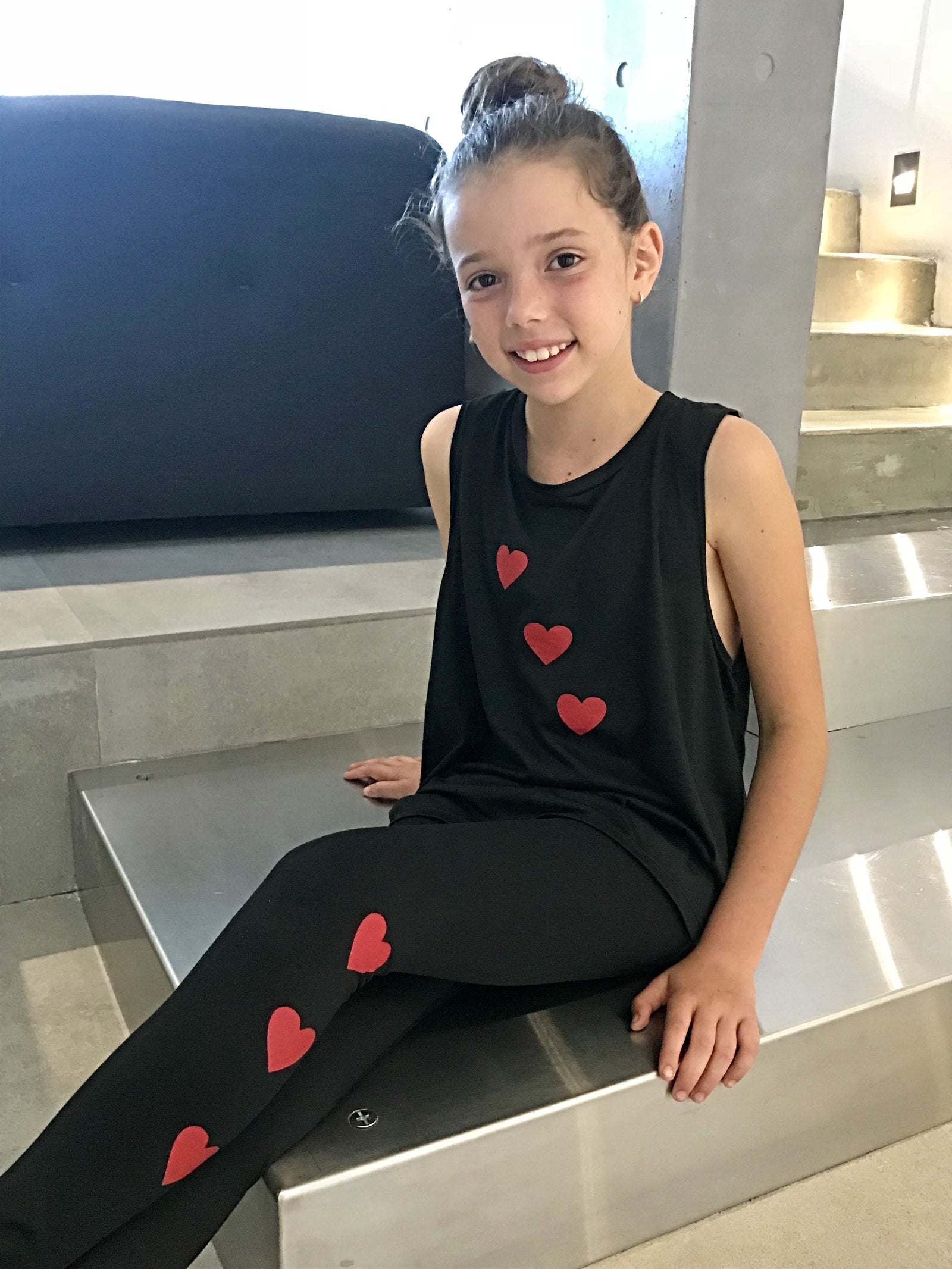 Hearts Red Black Dry Fit Sleeveless Kids Girl's Tank