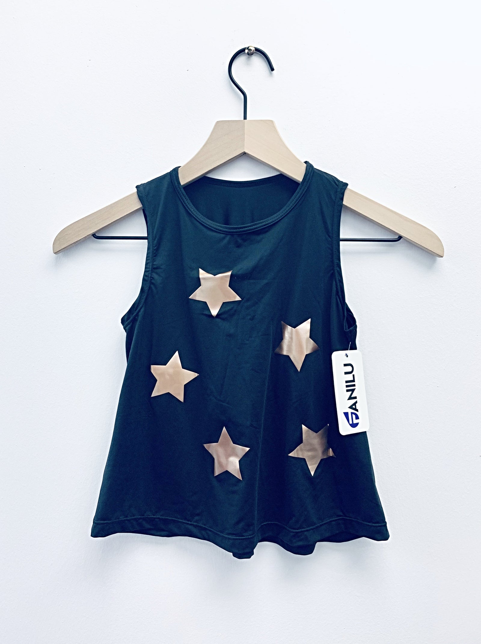 Stars Black Celestial Print Sleeveless Dry Fit Kids Girl's Tank