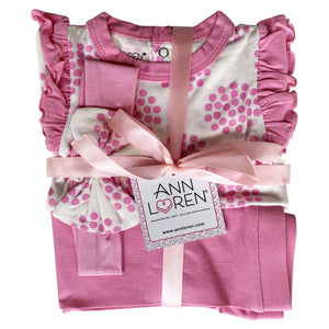 Pink 3pc Gift Set Baby Girls Layette Polka Dot Onesie Pants Headband Clothing by Annloren