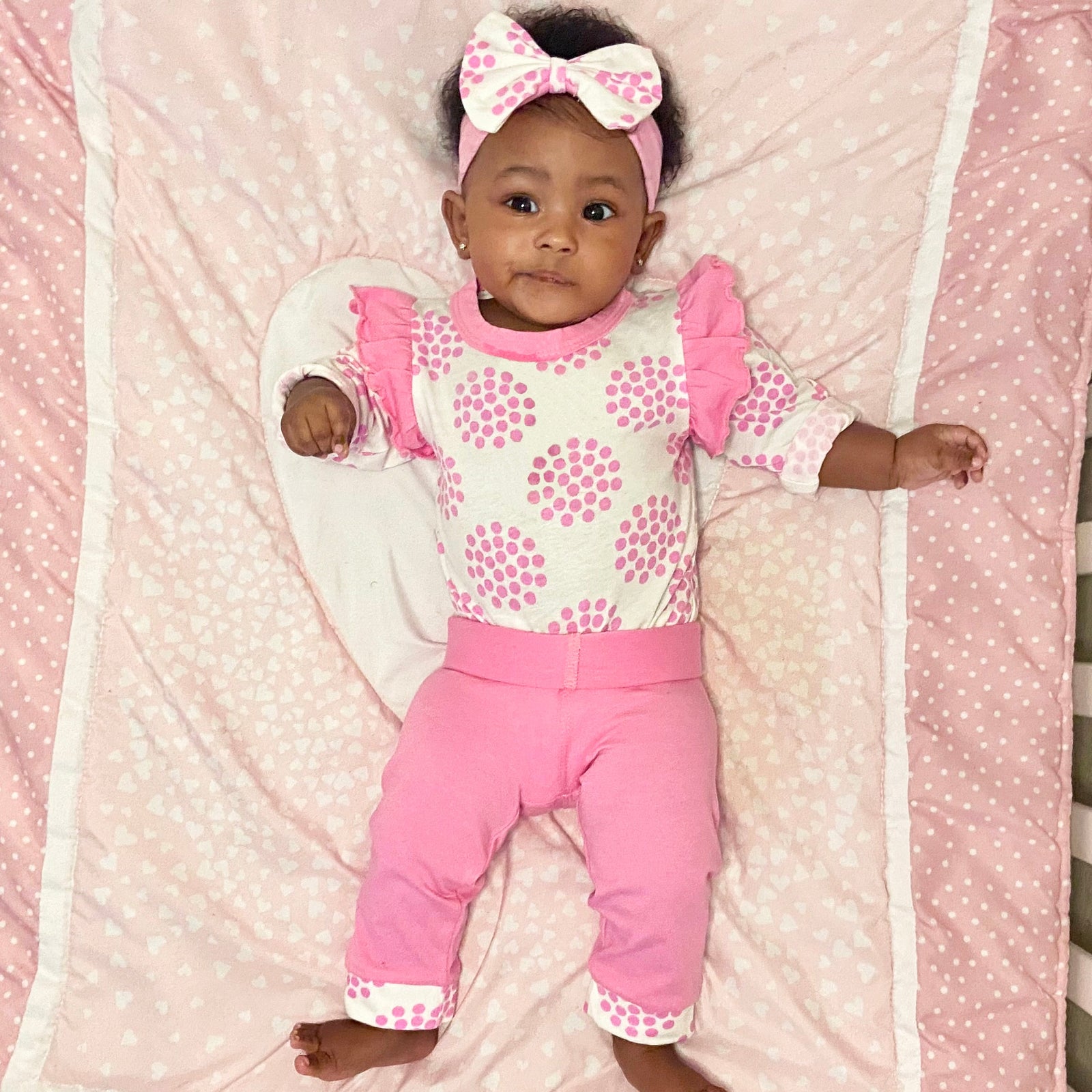 AnnLoren Baby Girls Layette Pink Polka Dot Onesie Pants Headband 3pc Gift Set Clothing Sizes 3M - 18M