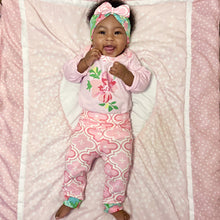 Pink 3pc Gift Set Baby Girls Layette Arabesque Floral Onesie Pants Headband by Annloren