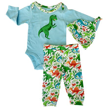 Baby Boys 3pc Gift Set Layette Dinosaur Onesie Pants & Cap with Diaper Button by Annloren