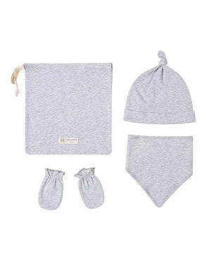 Grey Erawan Organic Cotton Bandana Bib, Mitten & Hat Set for Newborns