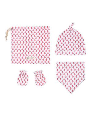Pink City Organic Cotton Bandana Bib, Mitten & Hat Set for Newborns