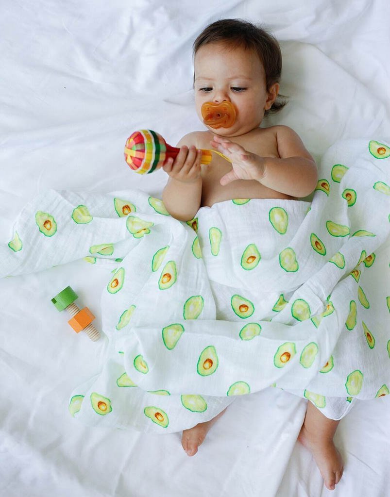 Avocado Green Stripe Soft Organic Cotton Swaddle Set for Home or On the Go