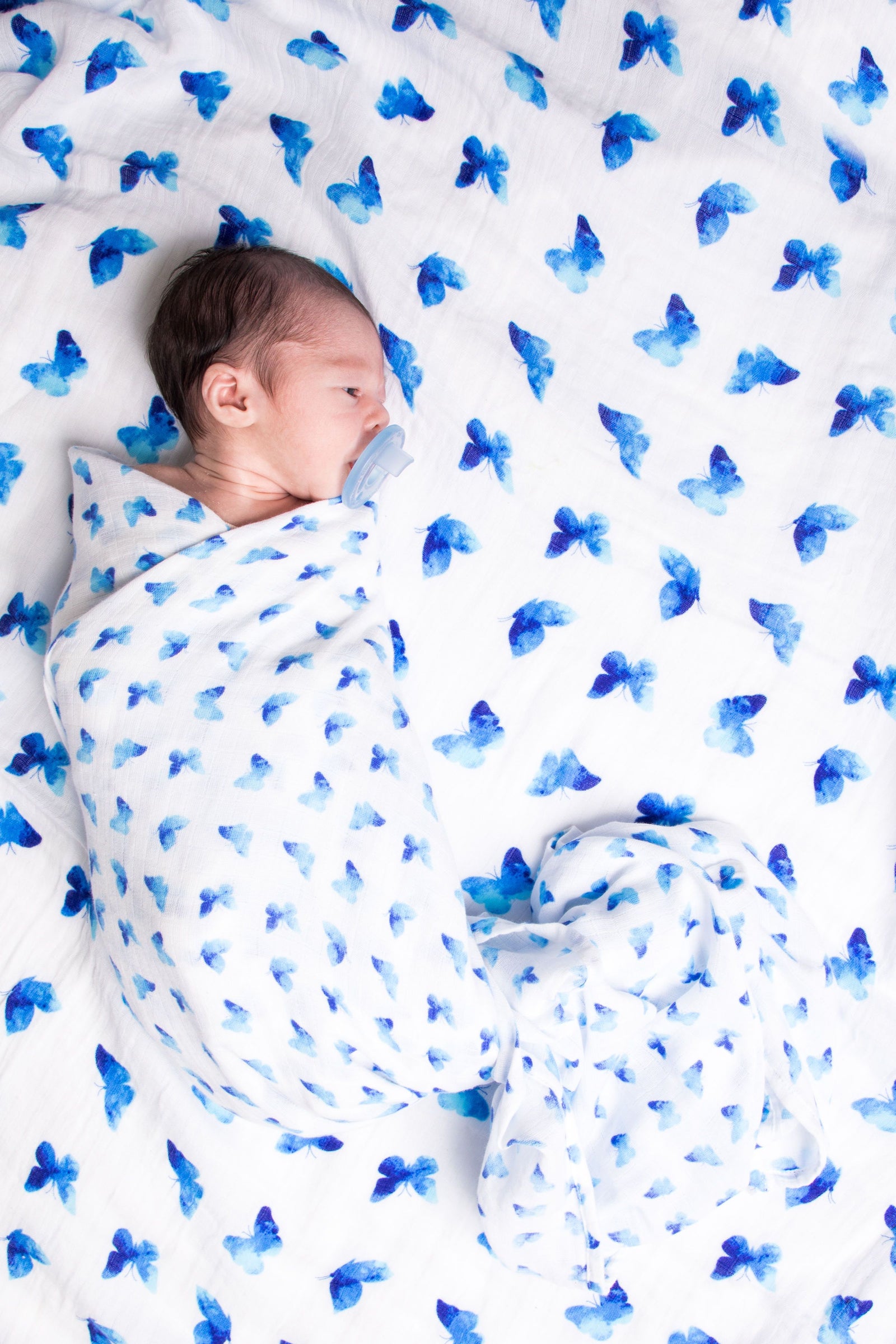 Blue Butterfly Soft Organic Cotton Swaddle for Home or On the Go