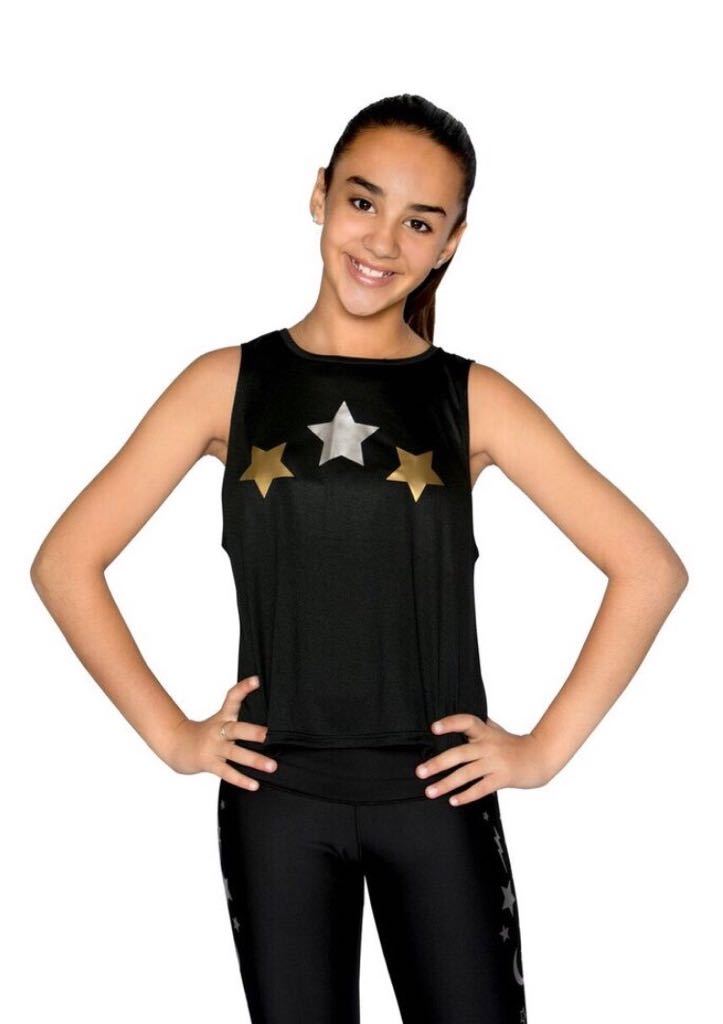 Stars Silver and Gold Black  Celestial Print  Dry Fit Sleeveless Kids Girl's Tank