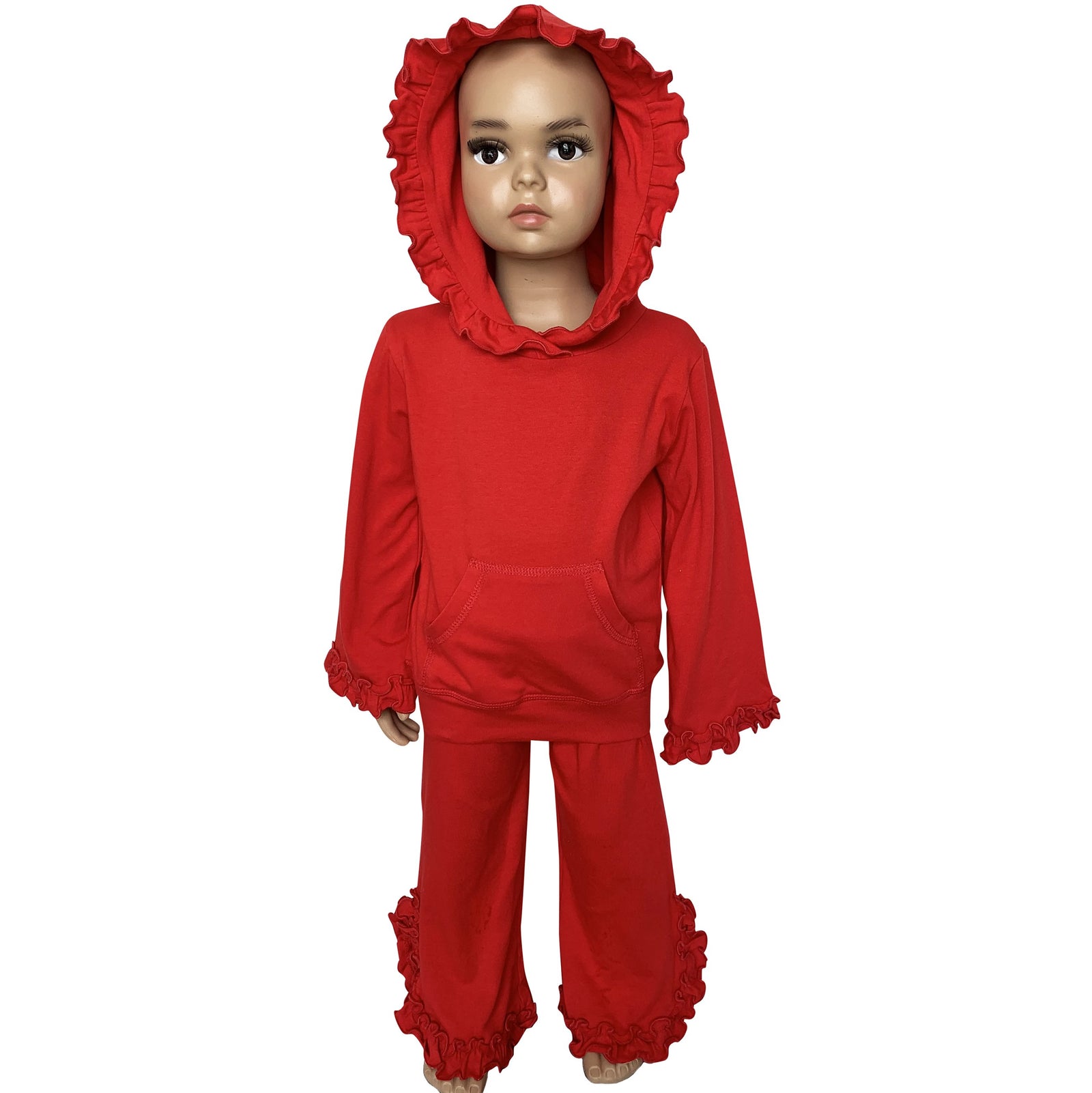 Red Ruffle Hoodie 2 Pc Fashion Track Girls Suit for Size 2/3T-9/10 by AnnLoren