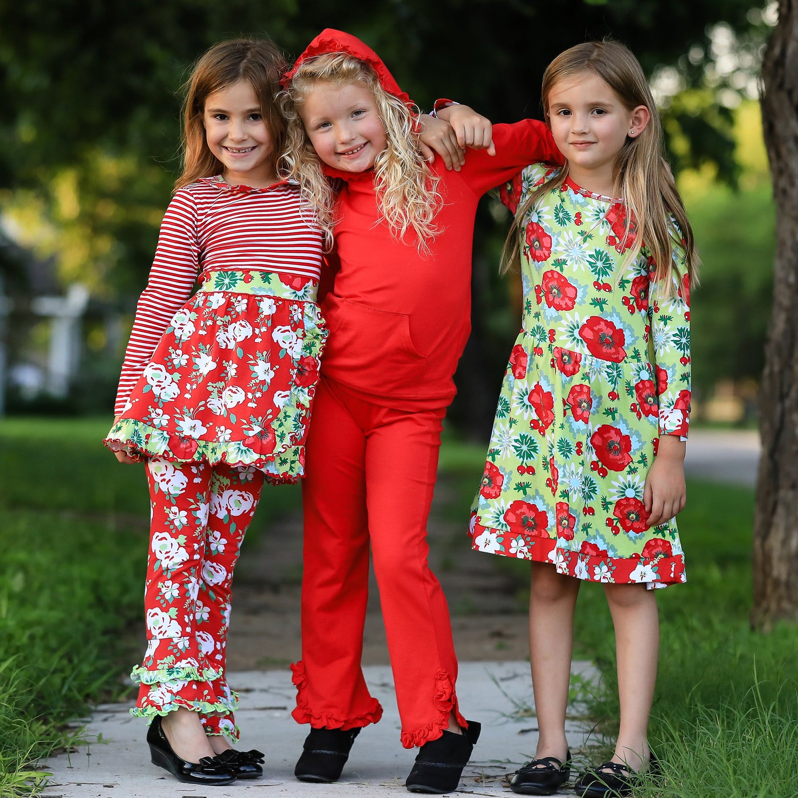 AnnLoren Girls Red Ruffle Hoodie 2 Pc Fashion Track Suit sz 2/3T-9/10