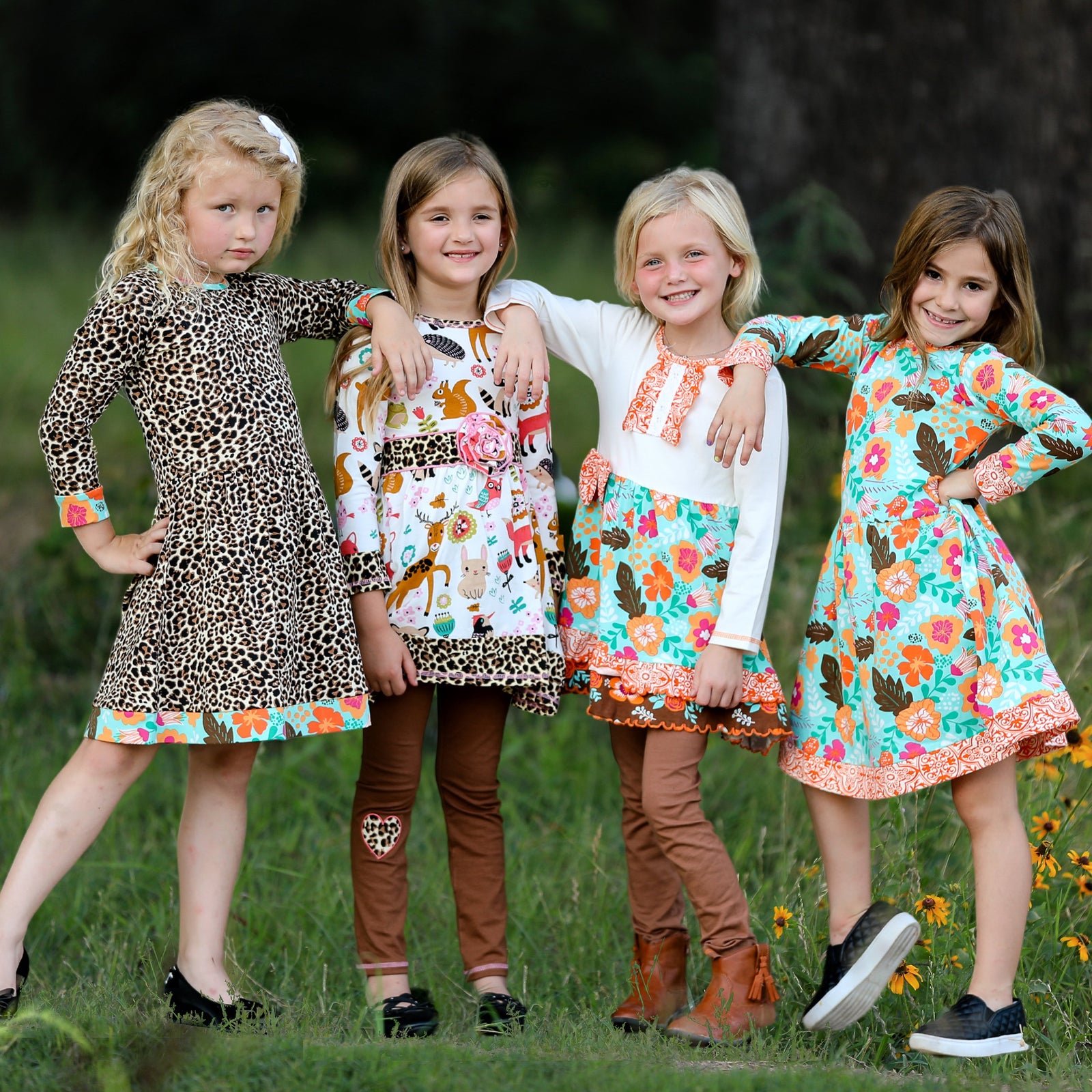 Fall Forest Fox and Friends Big Little Girls Dress & Leggings by AnnLoren