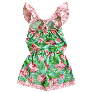 Jumpsuit Shabby Chic Floral Spring Summer Little Big Girls Romper Sizes 2/3T - 11/12 by AnnLoren