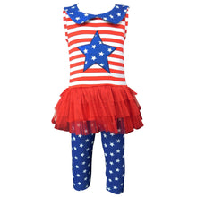 AnnLoren Big Little Girls' 4th of July Red White & Blue Tunic Leggings Holiday Clothing