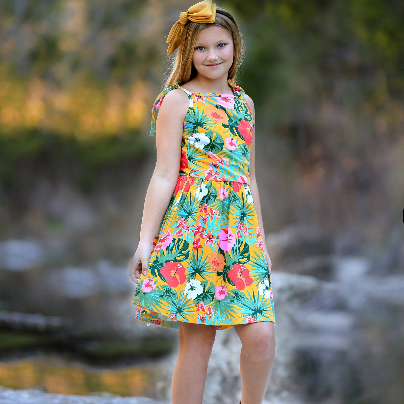 Hawaiian Hibiscus Floral Tropical Kids Swing Dress Summer Big Little Girls Children's Wear by AnnLoren