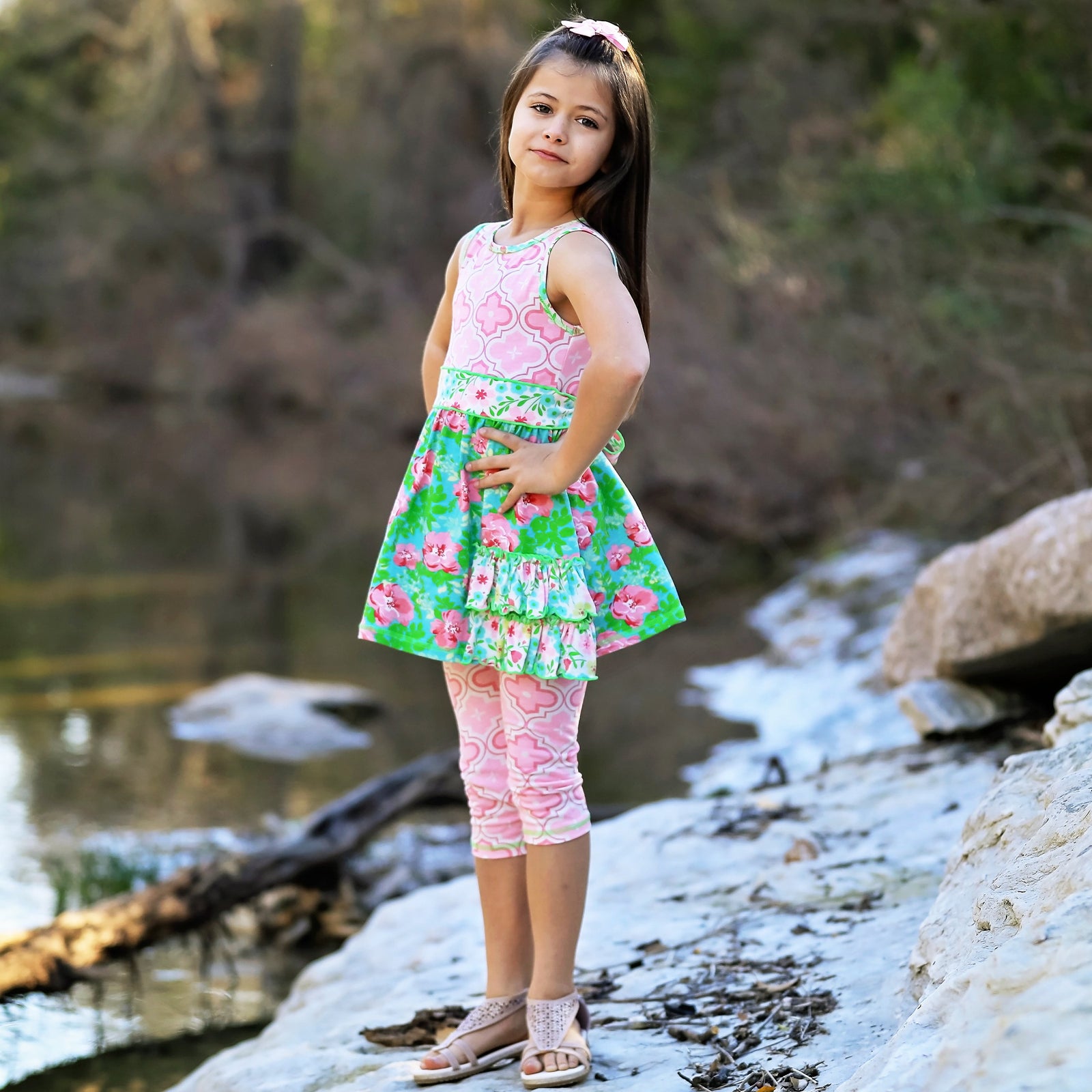 Floral Dress Leggings Little Toddler Big Girls' Clothing Set Spring Summer by AnnLoren