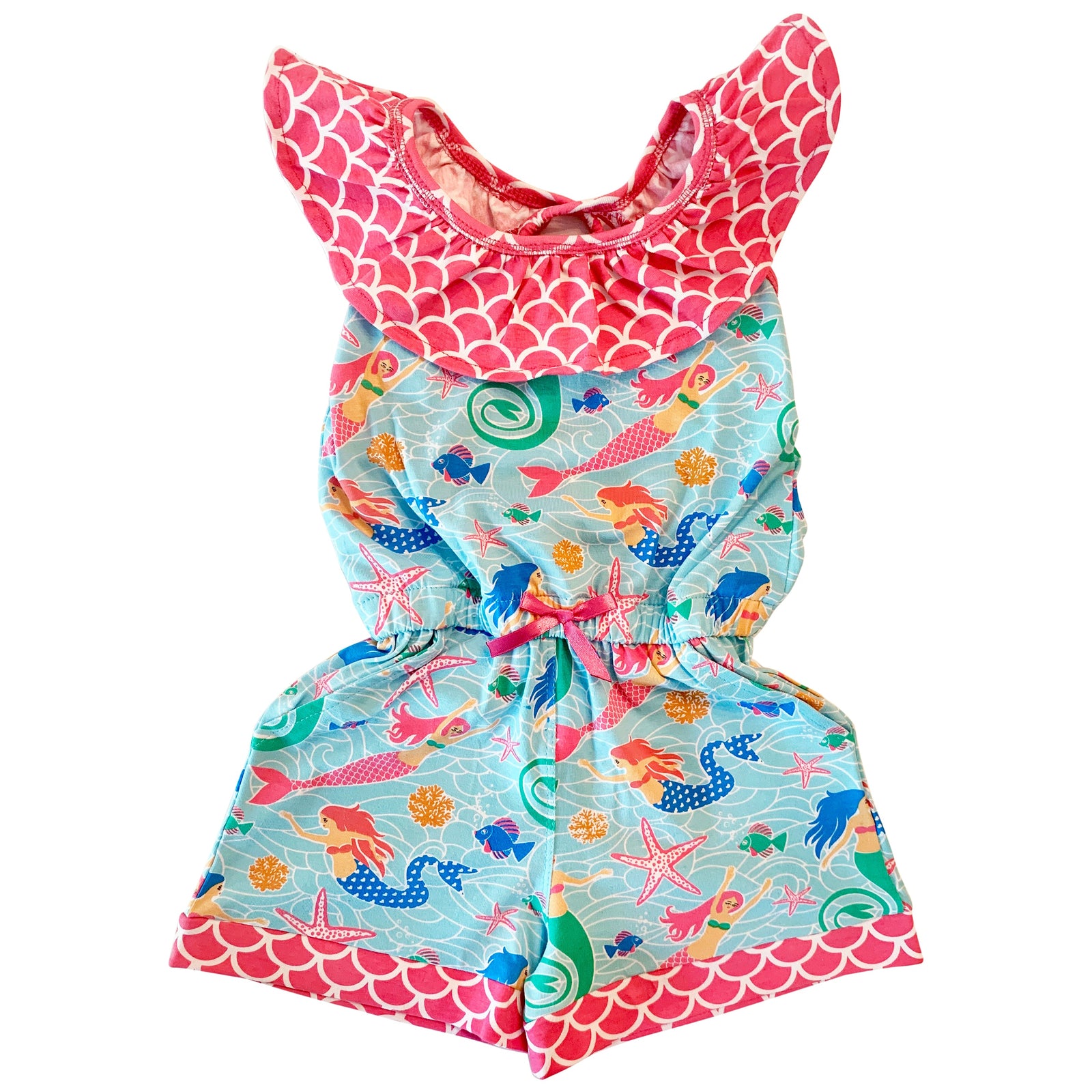 AnnLoren Little Big Girls Nautical Jumpsuit Mermaid Romper Spring Summer Boutique Clothing Sizes 2/3T - 11/12