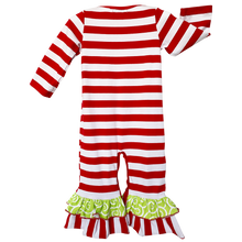 AnnLoren Baby Girls Boutique Happy Christmas Tree Red Striped Romper