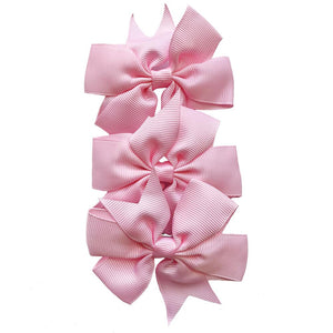 Pink 3 inch Ribbon Baby Bow Clips Set of 3