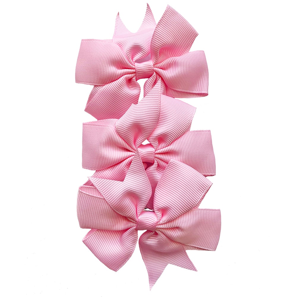 Set of 3- Baby Pink 3" Ribbon Bow Clips