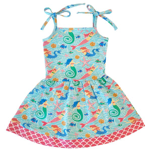 Mermaid Sea Creatures Dress Cotton Knit Sleeveless Spaghetti Straps Little Big Girls Clothes Sizes 2/3T - 11/12 by AnnLoren