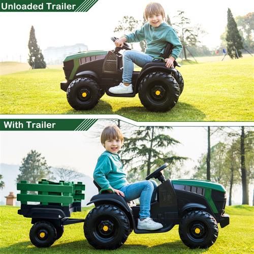 Kids Battery Powered Electric Tractor with Trailer Toddler Ride On Ground Loader w/ 2 Speeds Treaded Tires