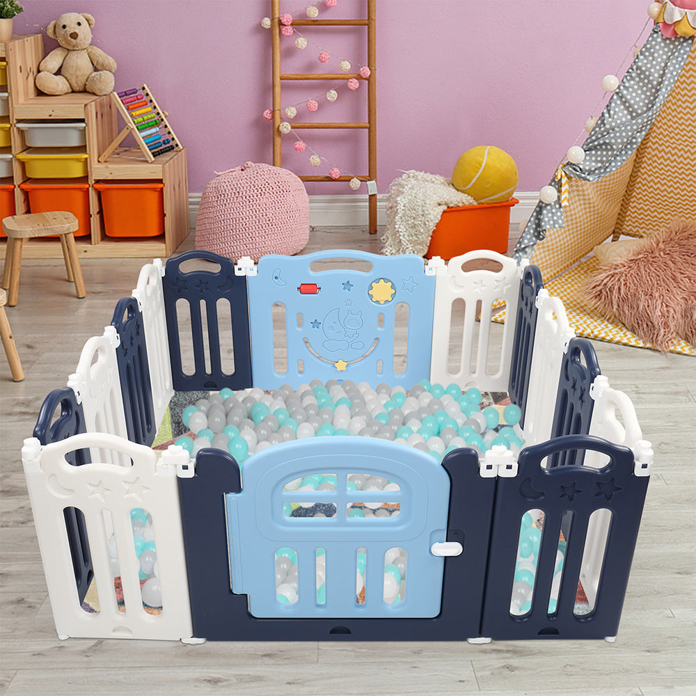 14 Panel Moon Foldable Playpen Baby Safety Play Yard Indoors or Outdoors YF