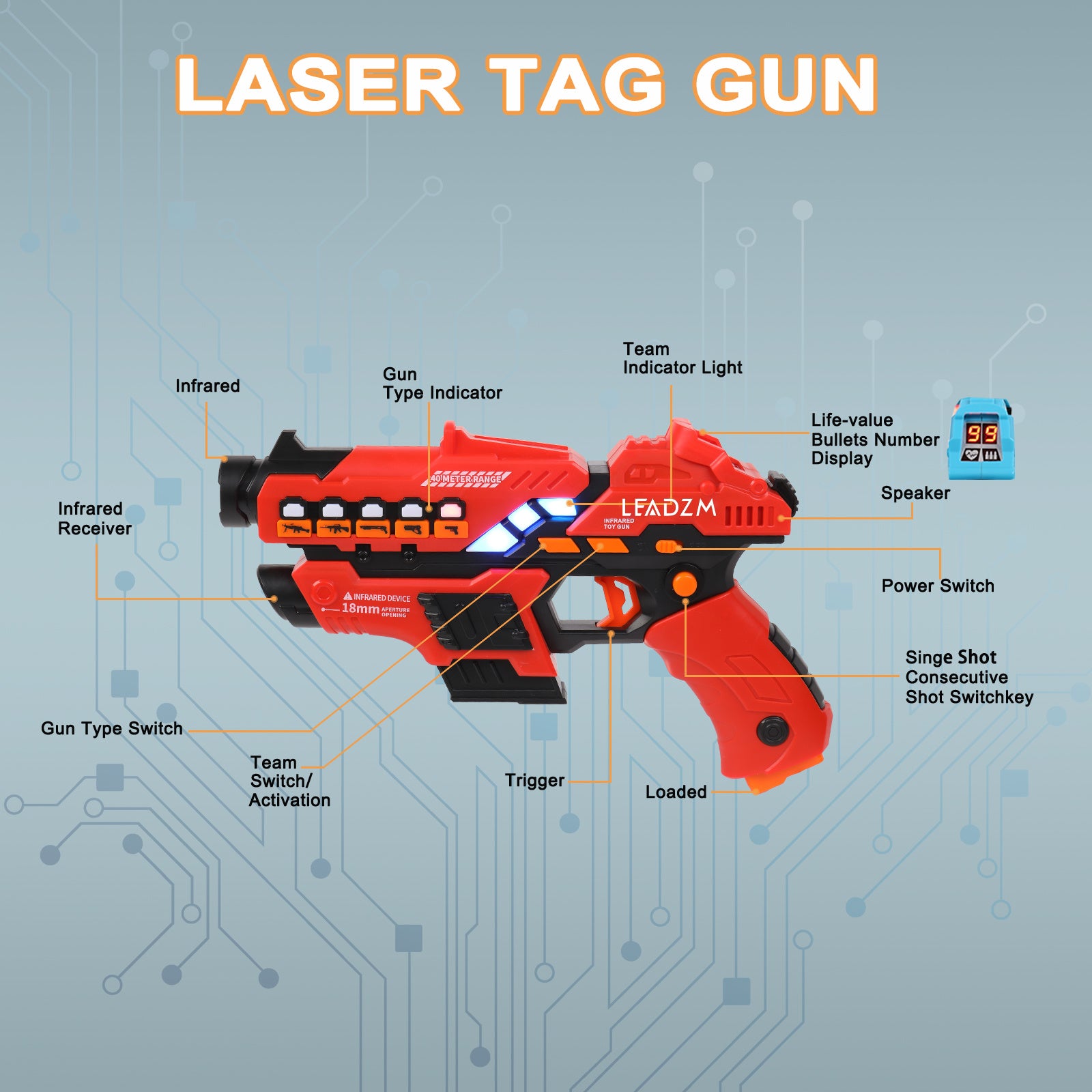 4 Small Laser Guns (Red/Yellow/Blue/Green) YF