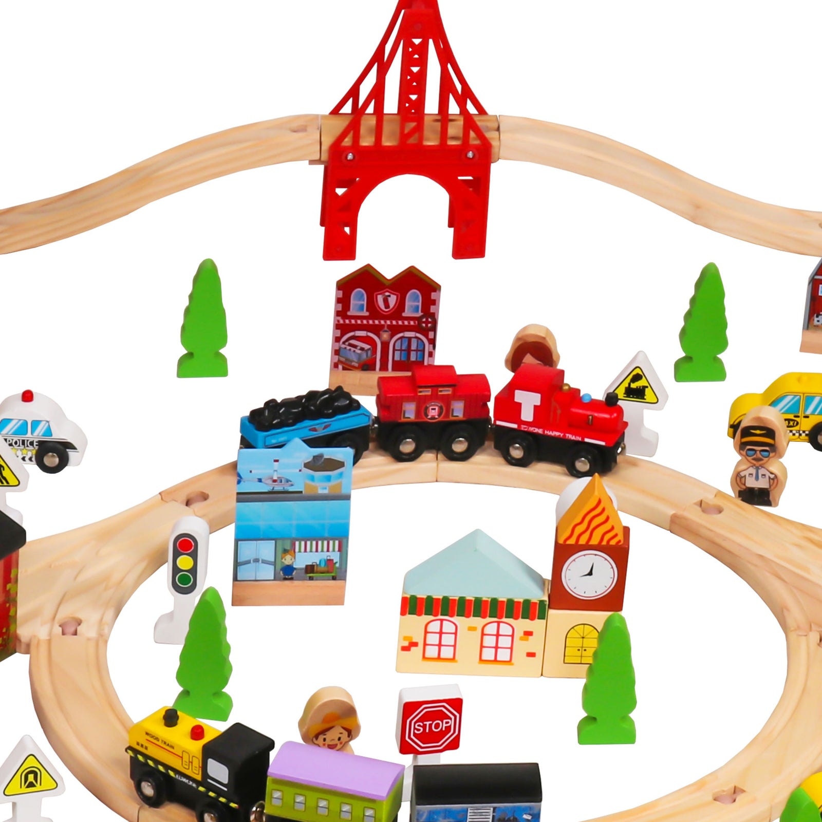 100pcs Wooden Train Set Learning Toy Kids Children Rail Lifter Fun Road Crossing Track Railway Play Multicolor YF