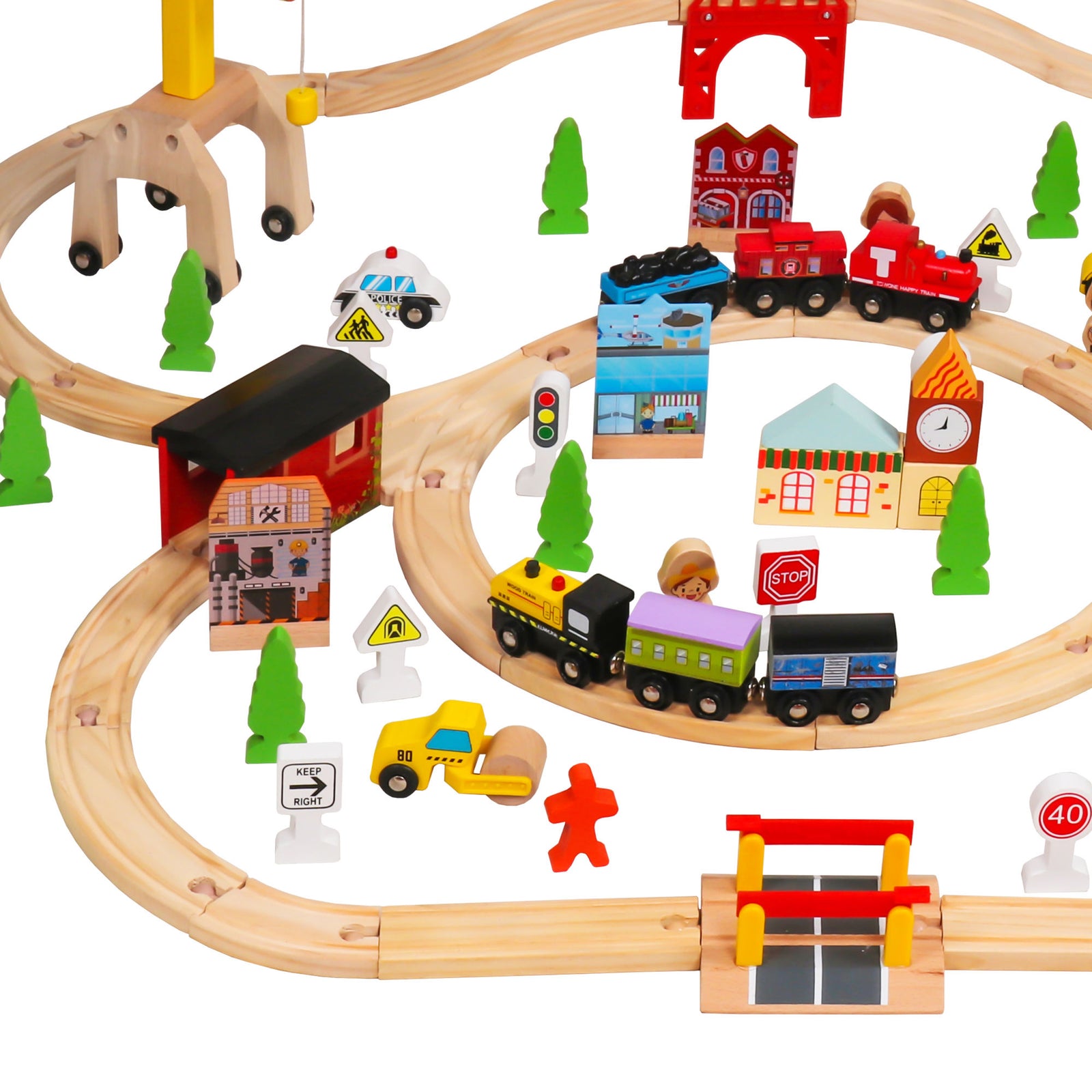 100pcs Wooden Train Set Learning Toy Kids Children Rail Lifter Fun Road Crossing Track Railway Play Multicolor YF